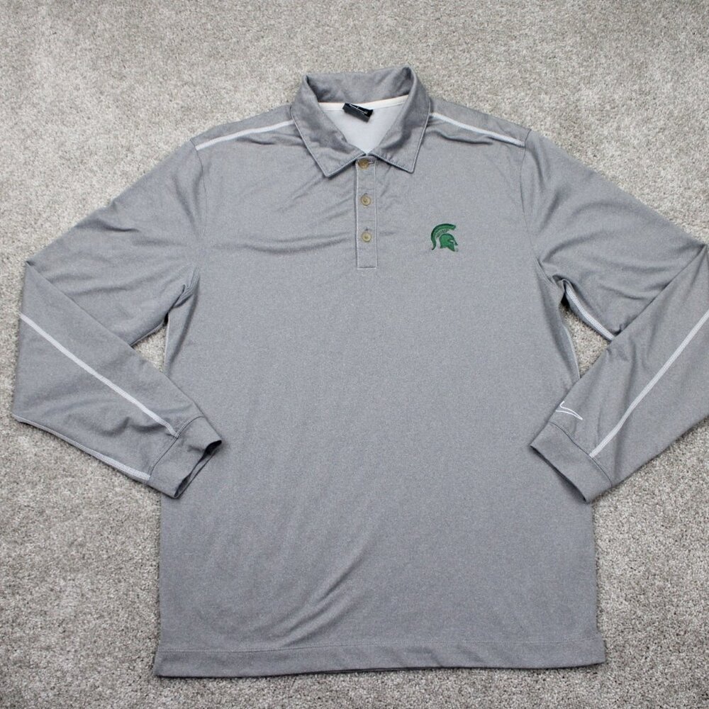 Nike Golf Michigan State Polo Shirt Mens Small Gray Tour Performance L/S Stretch